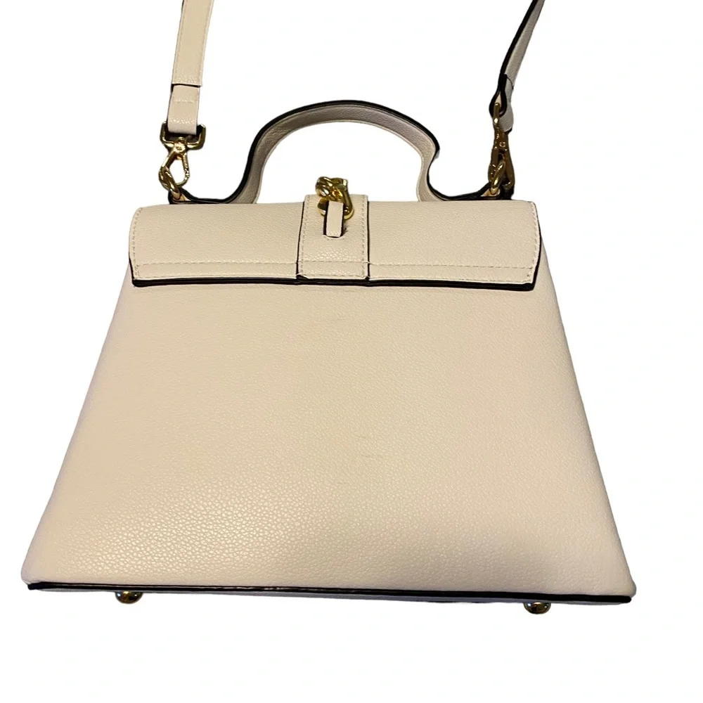 Chic Ivory Vegan Leather with Gold Tone Chain Detail Convertible Crossbody Bag